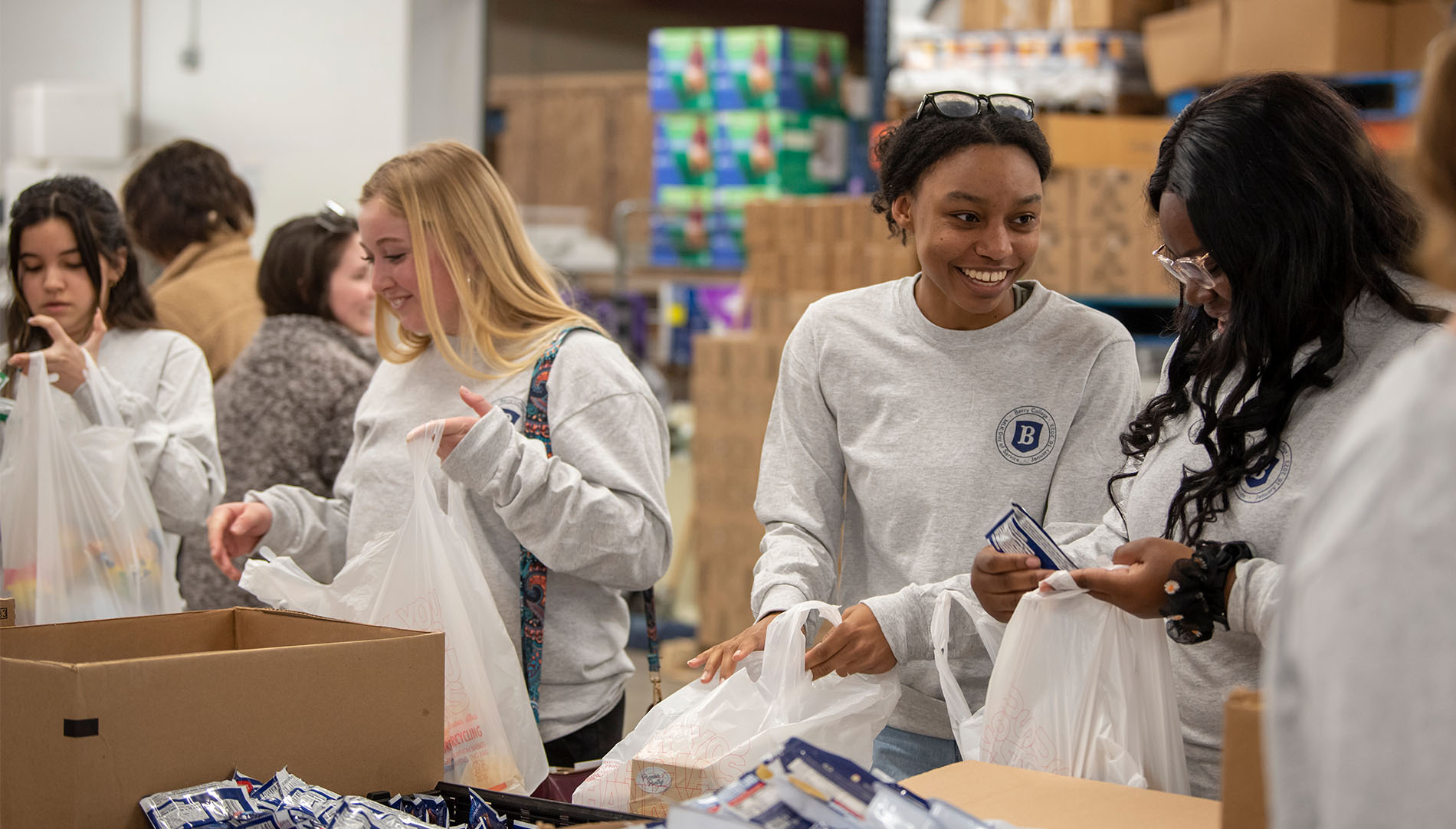 group of students helping at food drive